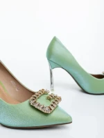 Pantofi dama cu toc verzi din material textil Adeva