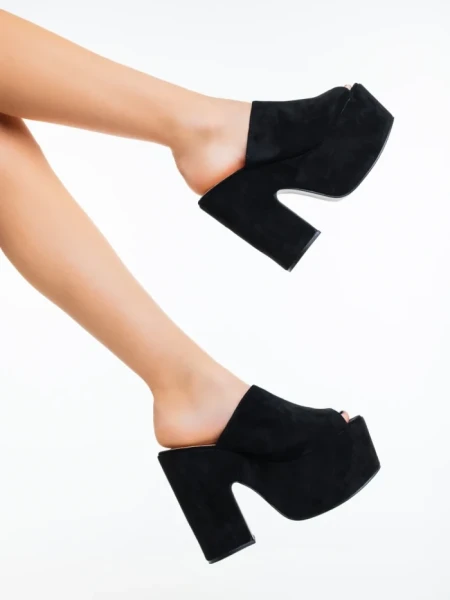 Papuci dama negri din material textil Lazara