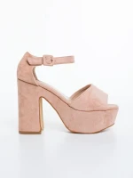 Sandale dama cu toc roz din material textil Elenia