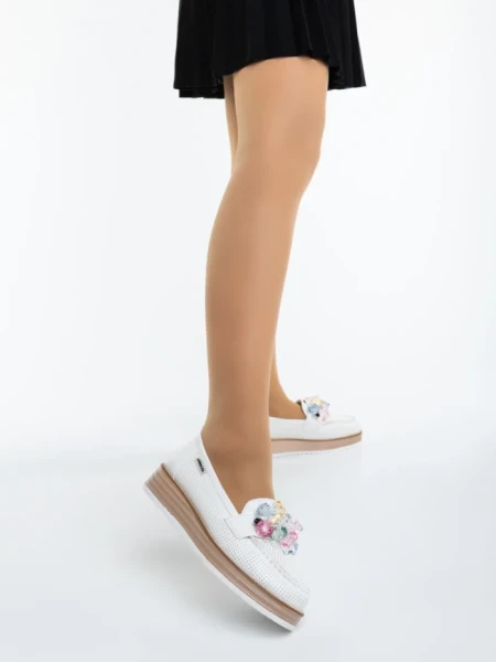 Mocasini dama albi din material textil Surena
