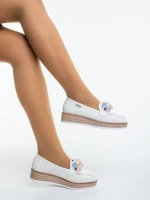 Mocasini dama albi din material textil Surena