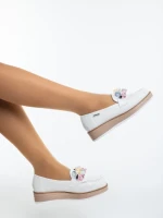 Mocasini dama albi din material textil Surena