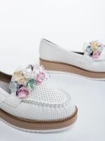 Mocasini dama albi din material textil Surena