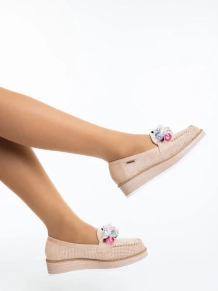 Mocasini dama bej din material textil Surena
