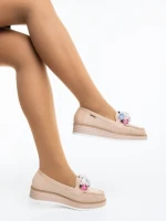 Mocasini dama bej din material textil Surena