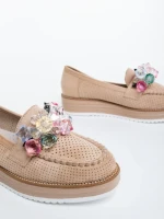 Mocasini dama bej din material textil Surena