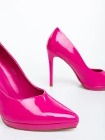 Pantofi dama cu toc roz din piele ecologica lacuita Rhoda