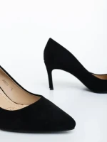 Pantofi dama cu toc negri din material textil Lysana
