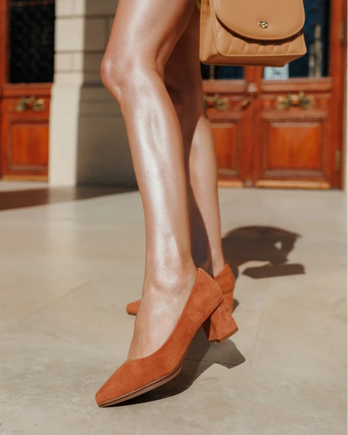 Pantofi dama cu toc camel din material textil Naraza