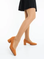 Pantofi dama cu toc camel din material textil Naraza