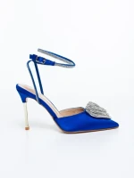 Pantofi dama cu toc albastri din material textil Hilaria