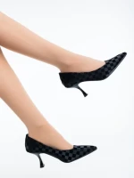 Pantofi dama cu toc negri din material textil Atelia