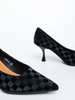 Pantofi dama cu toc negri din material textil Atelia