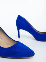 Pantofi dama cu toc albastri din material textil Lysana