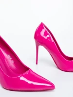 Pantofi dama cu toc roz din piele ecologica lacuita Simria