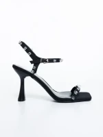 Sandale dama cu toc negre din material textil Anzira
