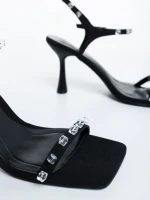 Sandale dama cu toc negre din material textil Anzira