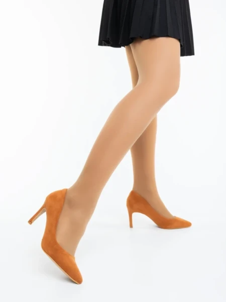 Pantofi dama cu toc camel din material textil Lysana