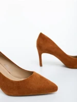 Pantofi dama cu toc camel din material textil Lysana