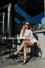 Sandale dama cu toc negre din material textil Selesa