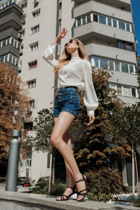 Sandale dama cu toc negre din material textil Lavania