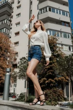 Sandale dama cu toc negre din material textil Lavania