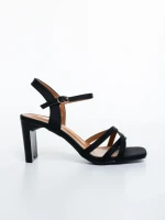 Sandale dama cu toc negre din material textil Lavania