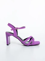 Sandale dama cu toc mov din material textil Lavania
