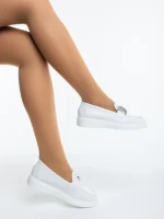 Mocasini dama albi din piele ecologica lacuita Desora