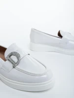 Mocasini dama albi din piele ecologica lacuita Desora