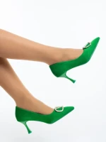Pantofi dama cu toc verzi din material textil Menaka