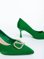 Pantofi dama cu toc verzi din material textil Menaka