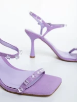 Sandale dama cu toc mov din material textil Anzira