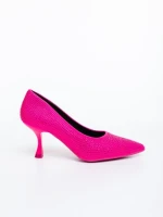 Pantofi dama cu toc roz din material textil Barela