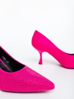 Pantofi dama cu toc roz din material textil Barela