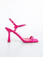 Sandale dama cu toc fucsia din material textil Anzira