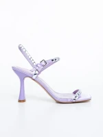 Sandale dama cu toc mov din material textil Lumira