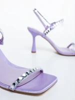 Sandale dama cu toc mov din material textil Lumira