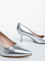 Pantofi dama cu toc argintii din piele ecologica Maera