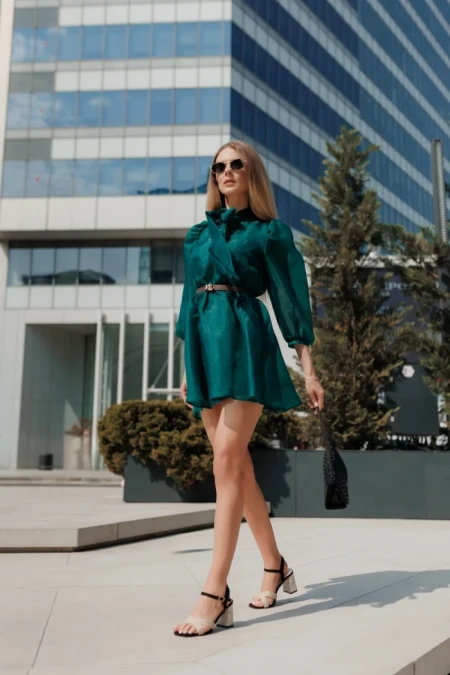 Sandale dama cu toc negre din material textil Rosea