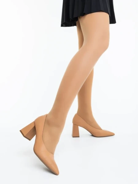 Pantofi dama cu toc camel din piele ecologica Ludena