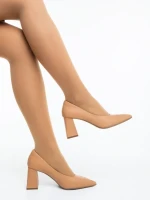 Pantofi dama cu toc camel din piele ecologica Ludena