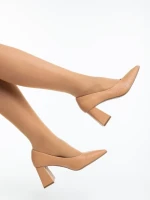 Pantofi dama cu toc camel din piele ecologica Ludena