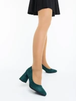 Pantofi dama cu toc verzi inchis din material textil Saida