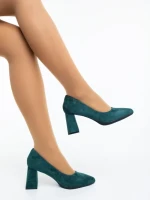 Pantofi dama cu toc verzi inchis din material textil Saida