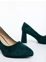 Pantofi dama cu toc verzi inchis din material textil Saida