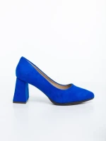 Pantofi dama cu toc albastri din material textil Saida