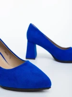 Pantofi dama cu toc albastri din material textil Saida