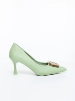 Pantofi dama cu toc verzi din material textil Regenda