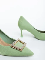 Pantofi dama cu toc verzi din material textil Regenda